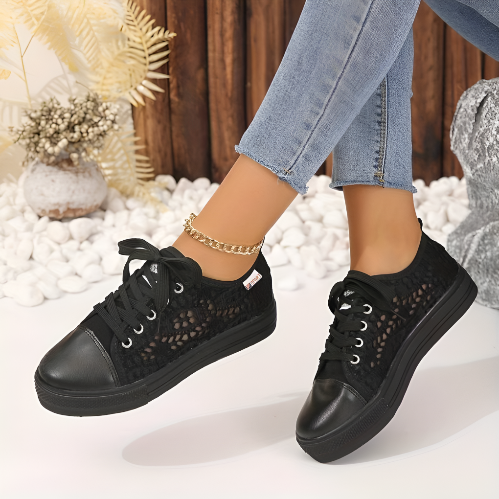 Lacevo - Zapatillas de plataforma de punto calado para mujer