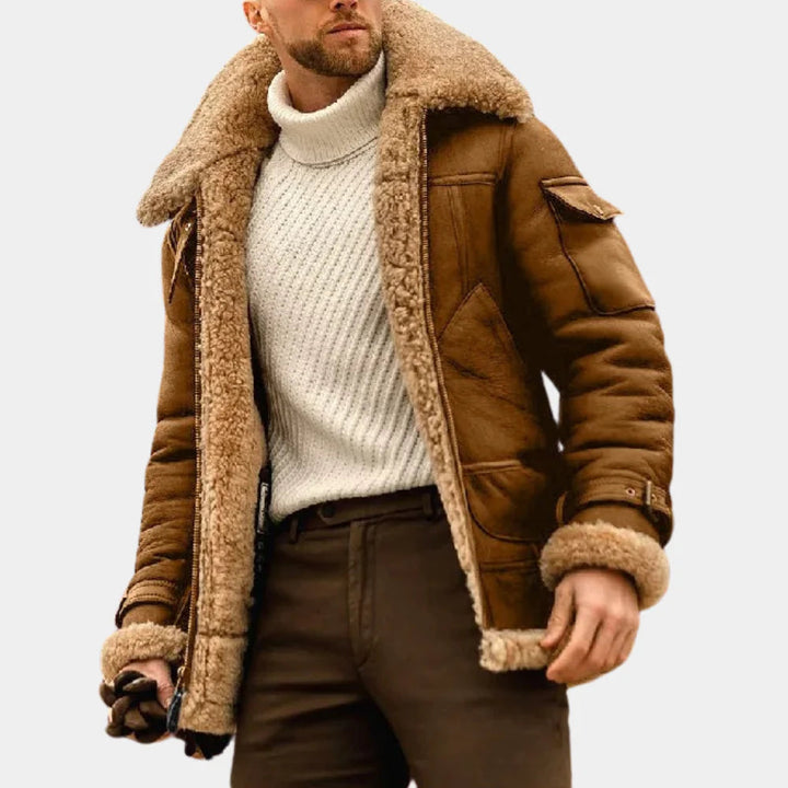 Chaqueta de invierno de cuero de estilo piloto atrevido, cálida y cómoda