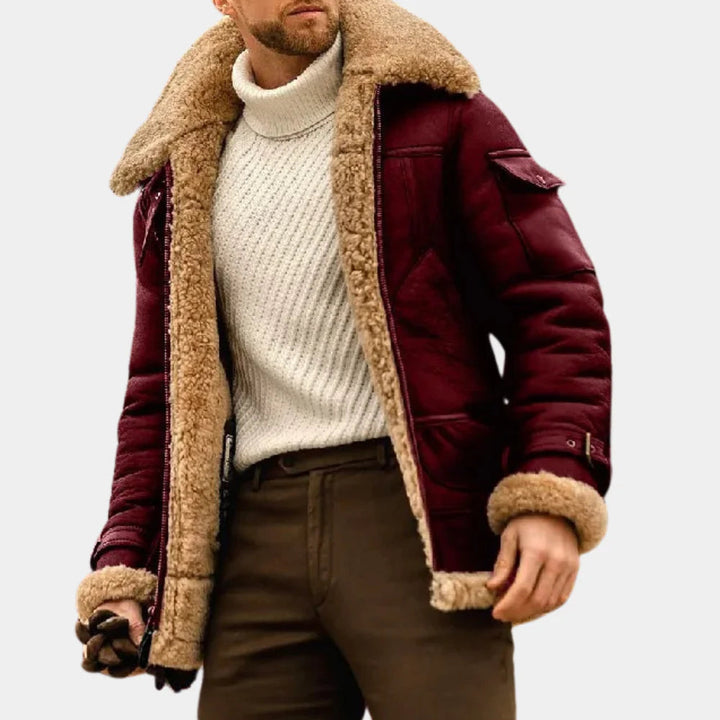 Chaqueta de invierno de cuero de estilo piloto atrevido, cálida y cómoda