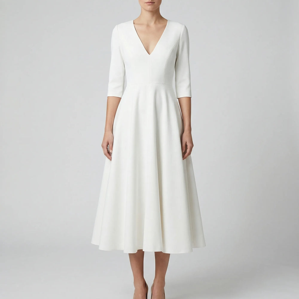 Luminae - Vestido midi con escote en V profundo para mujer