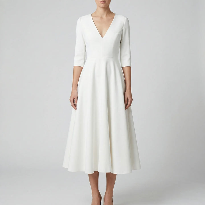 Luminae - Vestido midi con escote en V profundo para mujer