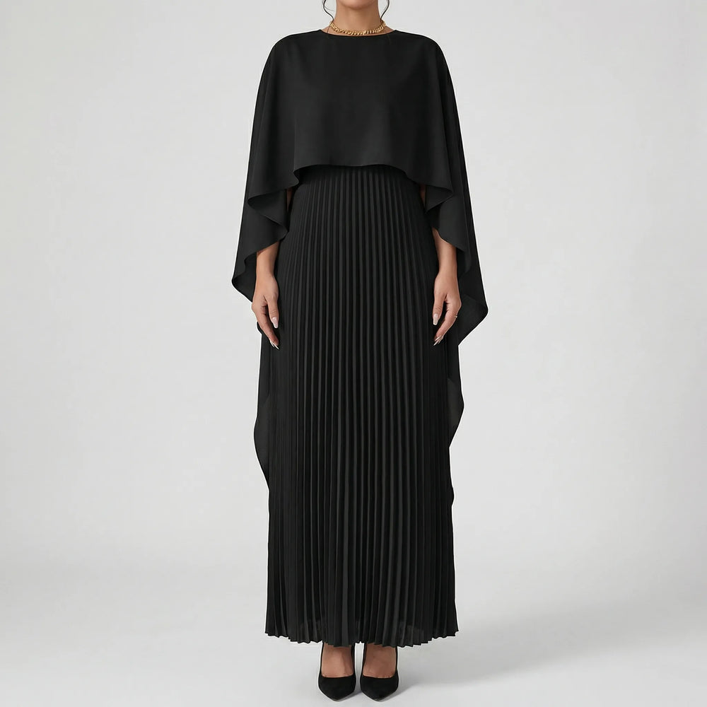 Luxvara - Vestido largo plisado con mangas murciélago