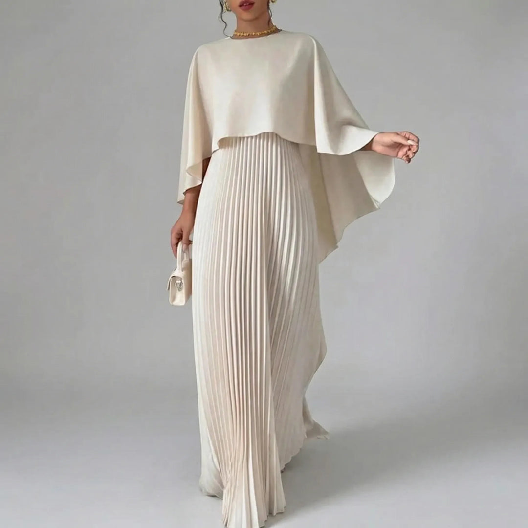 Luxvara - Vestido largo plisado con mangas murciélago