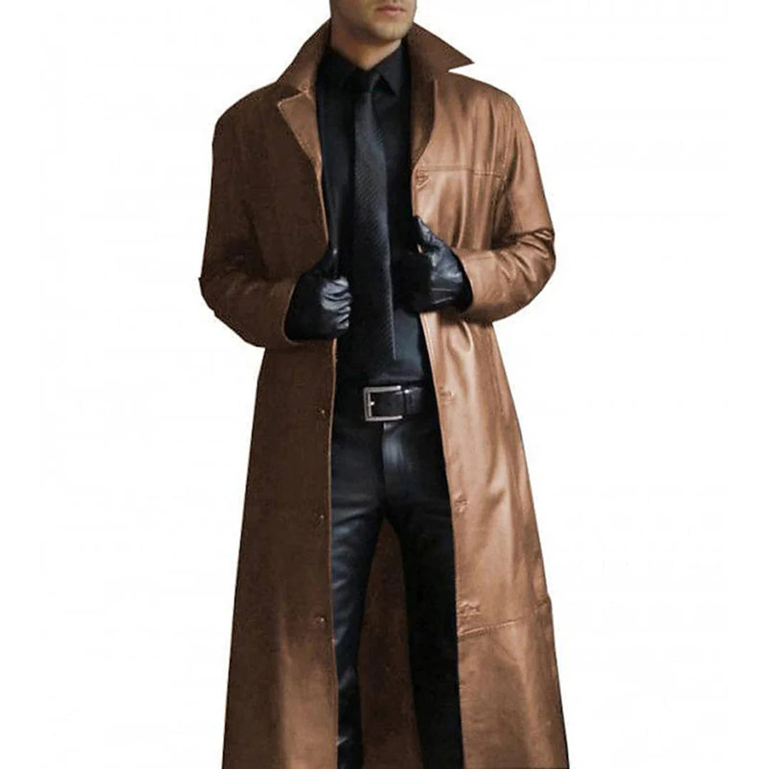 Abrigo largo de invierno de piel sintética para hombre