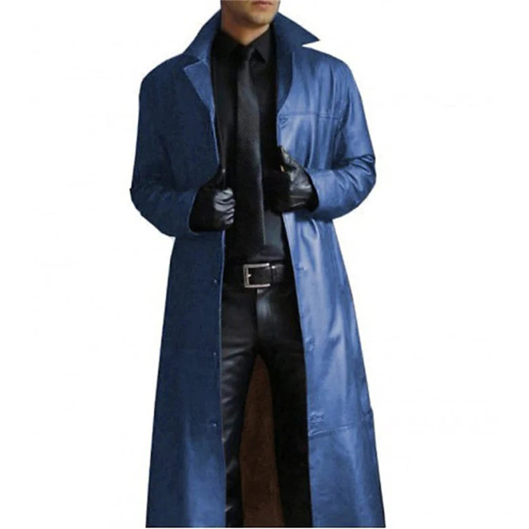 Abrigo largo de invierno de piel sintética para hombre