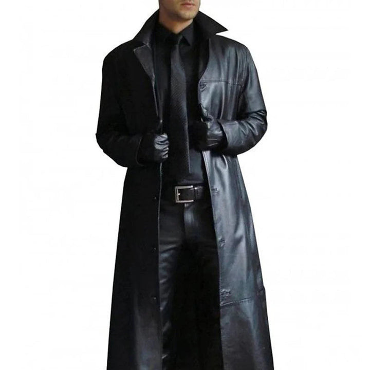 Abrigo largo de invierno de piel sintética para hombre