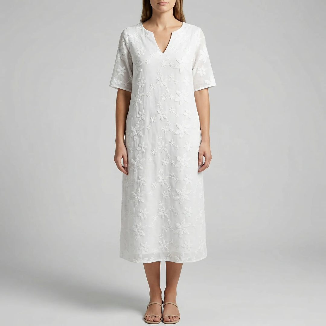Midella - Vestido midi floral con escote en V
