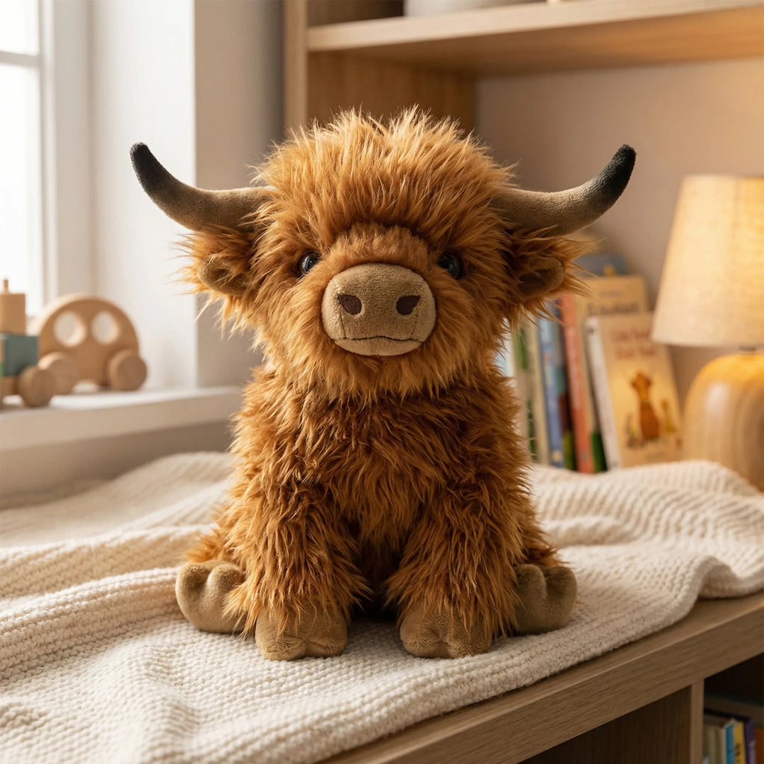 Moovlyn - Peluche de vaca de las Tierras Altas de pelo largo