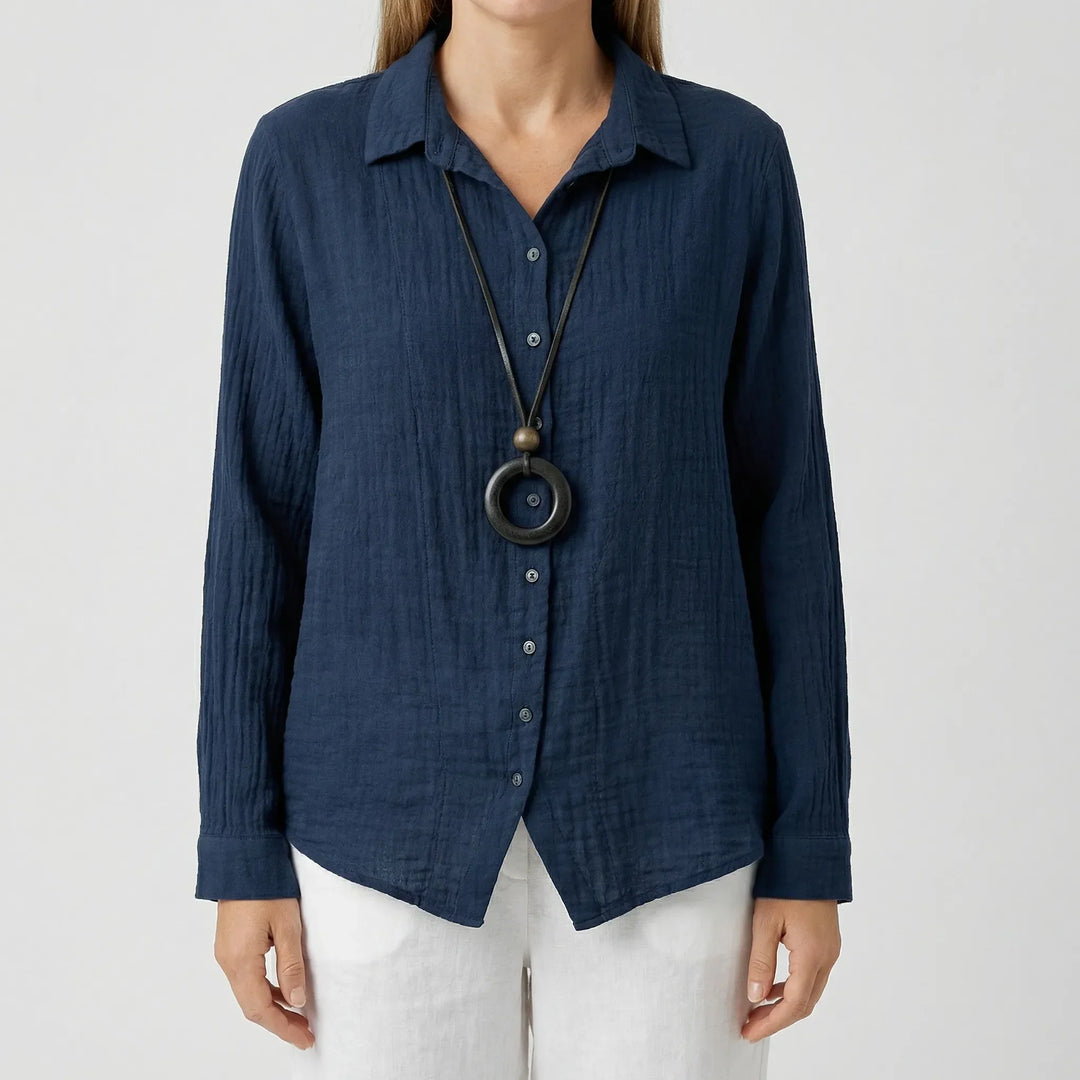 Navorra - Camisa de mujer de manga larga con botones delanteros