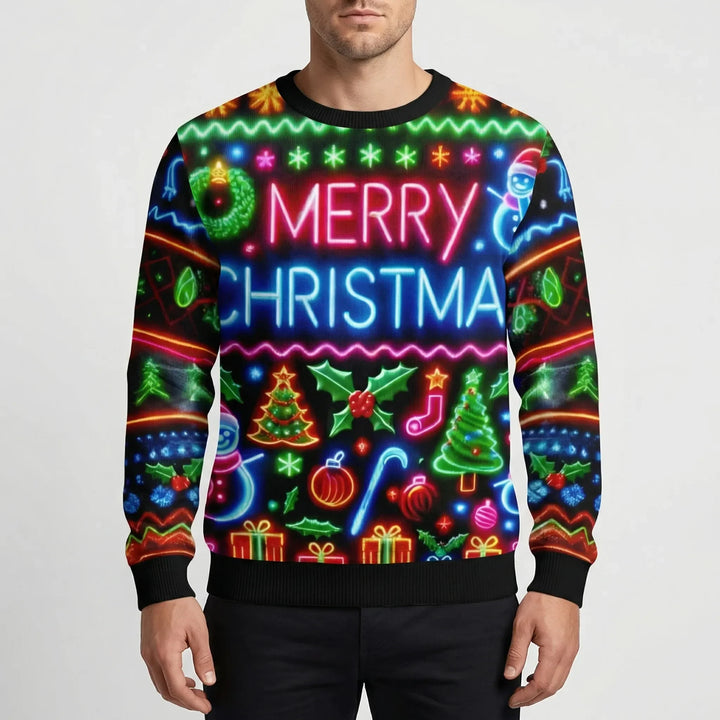 Neonmas - Suéter navideño de cuello redondo con estampado neón