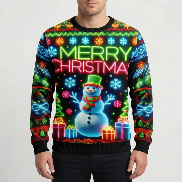 Neonmas - Suéter navideño de cuello redondo con estampado neón