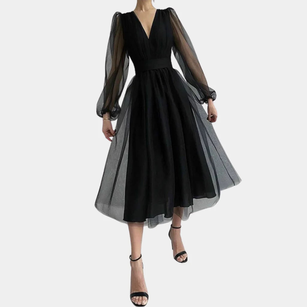 Vestido midi con detalles de encaje vintage