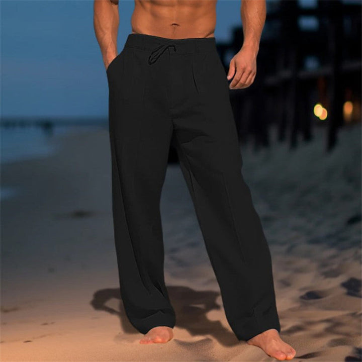 Pantalones de lino de corte holgado con cordón