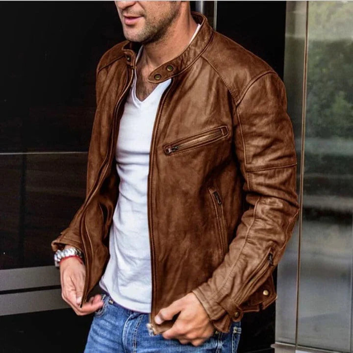 Elegante e impermeable chaqueta de cuero para hombre