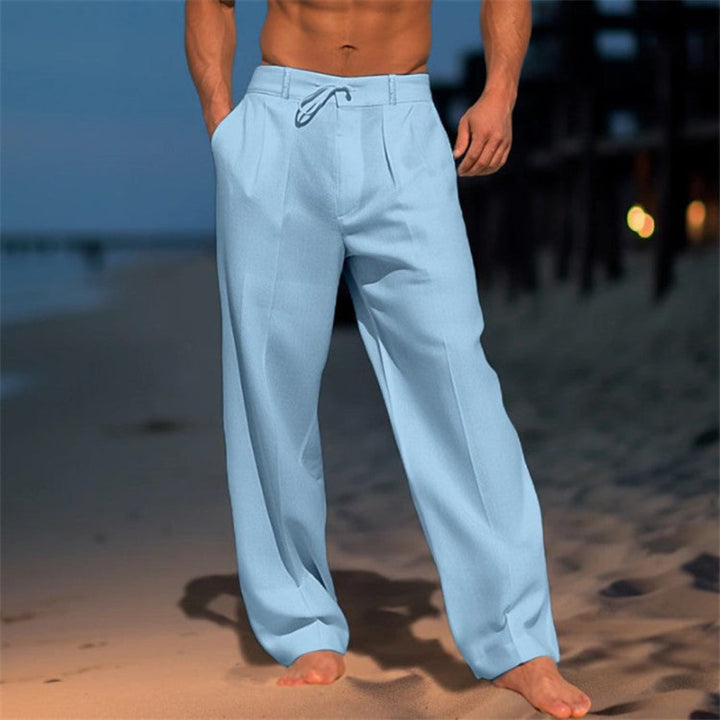 Pantalones de lino de corte holgado con cordón