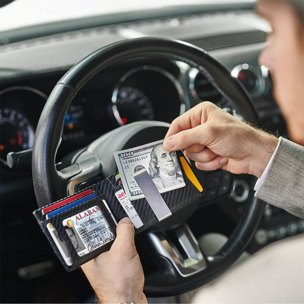 Cartera delgada RFID con clip para billetes