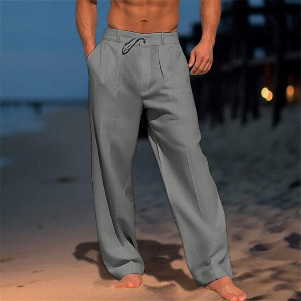 Pantalones de lino de corte holgado con cordón