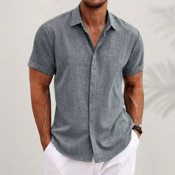 Camisa de Manga Corta para Hombre en Mezcla de Algodón y Lino