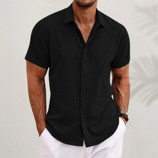 Camisa de Manga Corta para Hombre en Mezcla de Algodón y Lino
