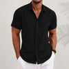 Camisa de Manga Corta para Hombre en Mezcla de Algodón y Lino