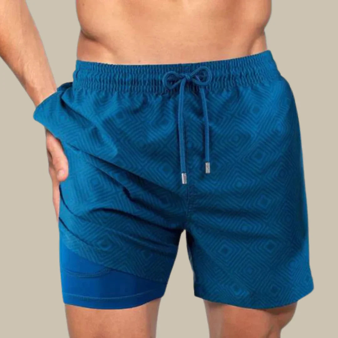 Shorts de baño para hombre con forro y bolsillo para teléfono