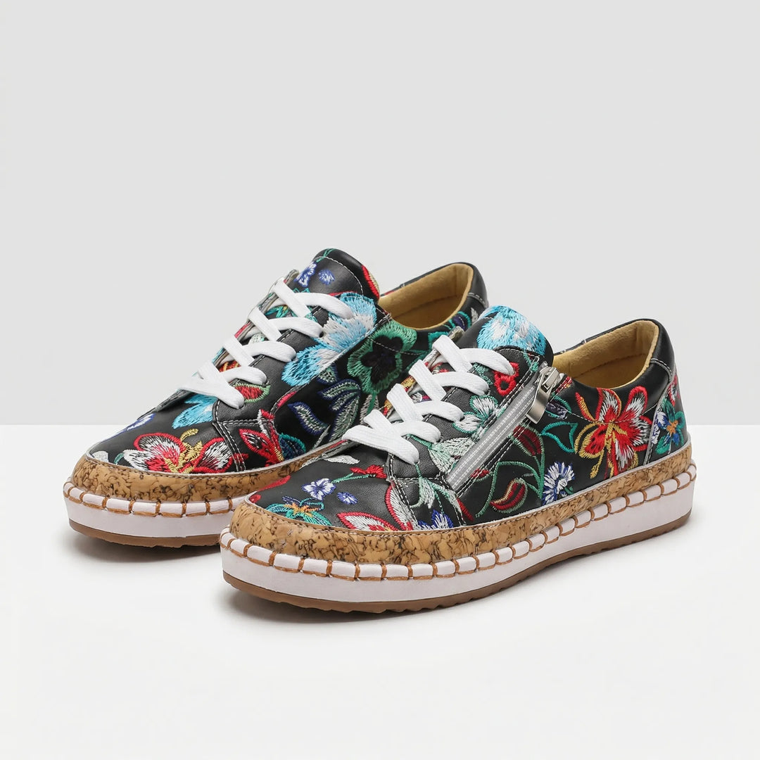 Petalace - Zapatillas planas con cordones y estampado floral