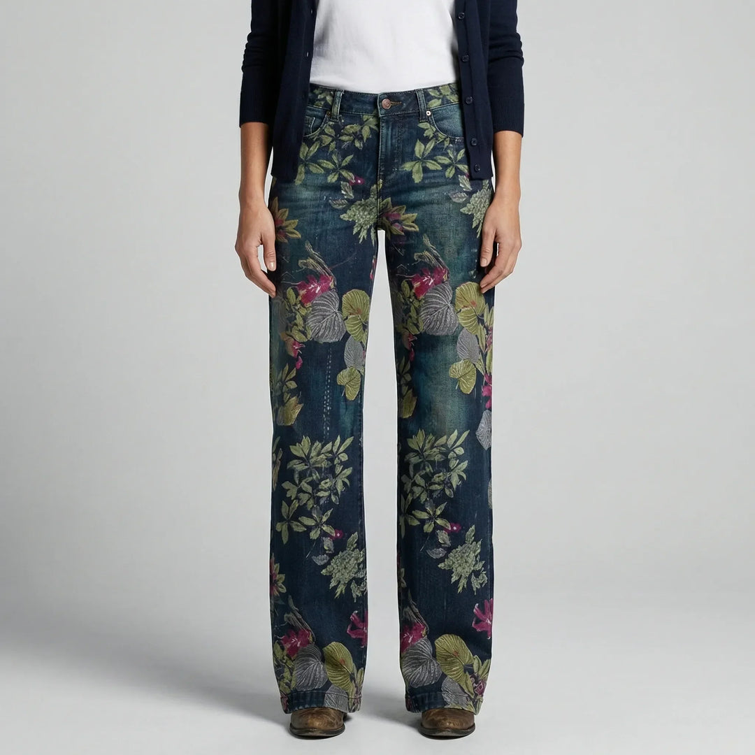 Petaloux - Vaqueros rectos holgados con estampado floral