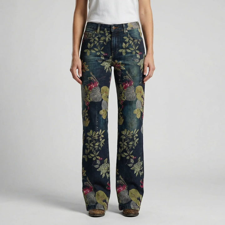 Petaloux - Vaqueros rectos holgados con estampado floral
