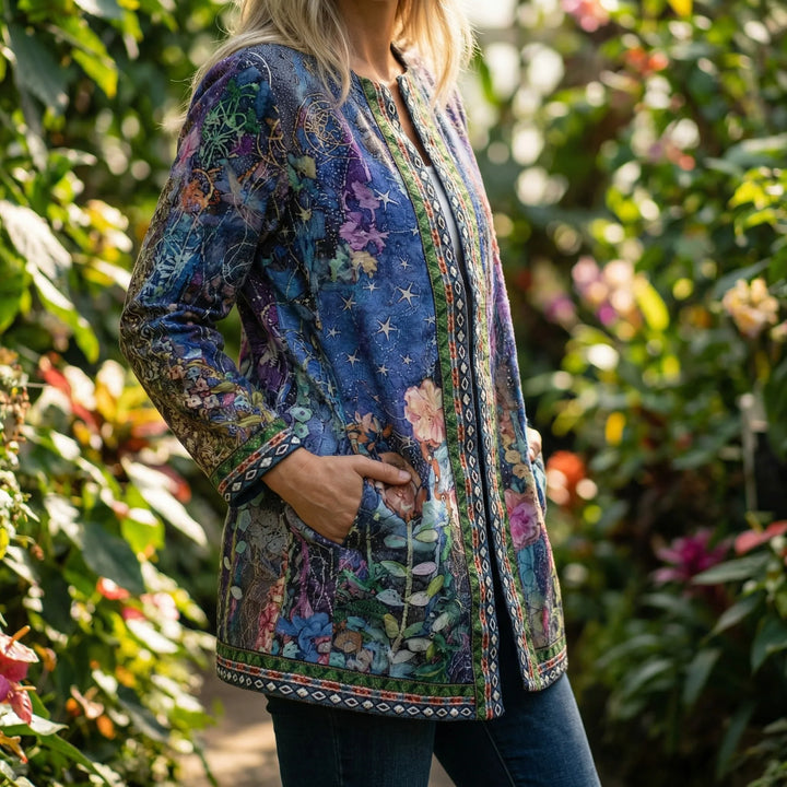 Petalvex - Cárdigan estampado floral con frente abierto