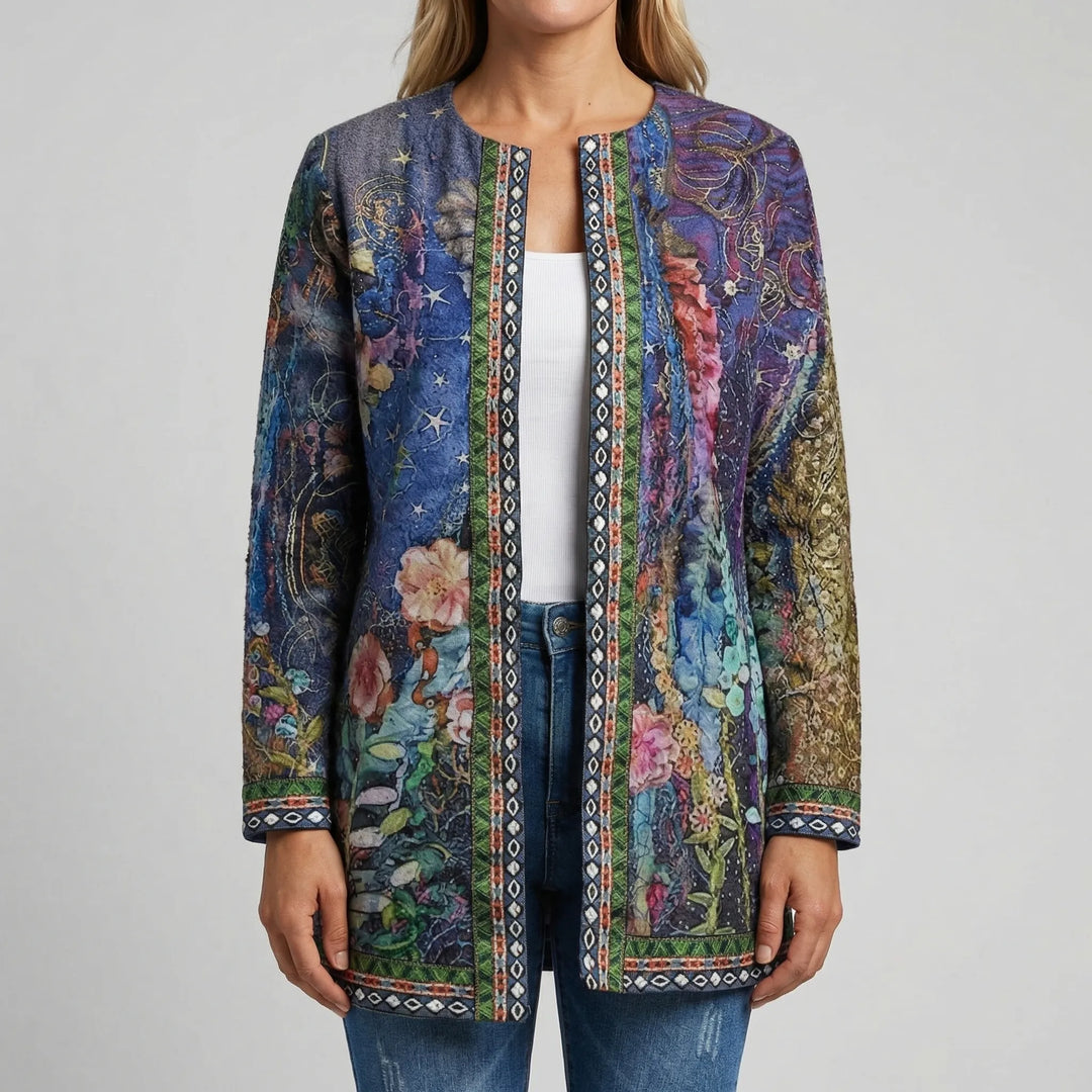 Petalvex - Cárdigan estampado floral con frente abierto