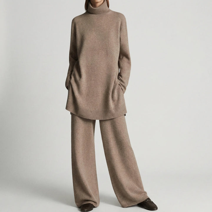 Conjunto de jersey de cuello alto y pantalón de pierna ancha Pullova