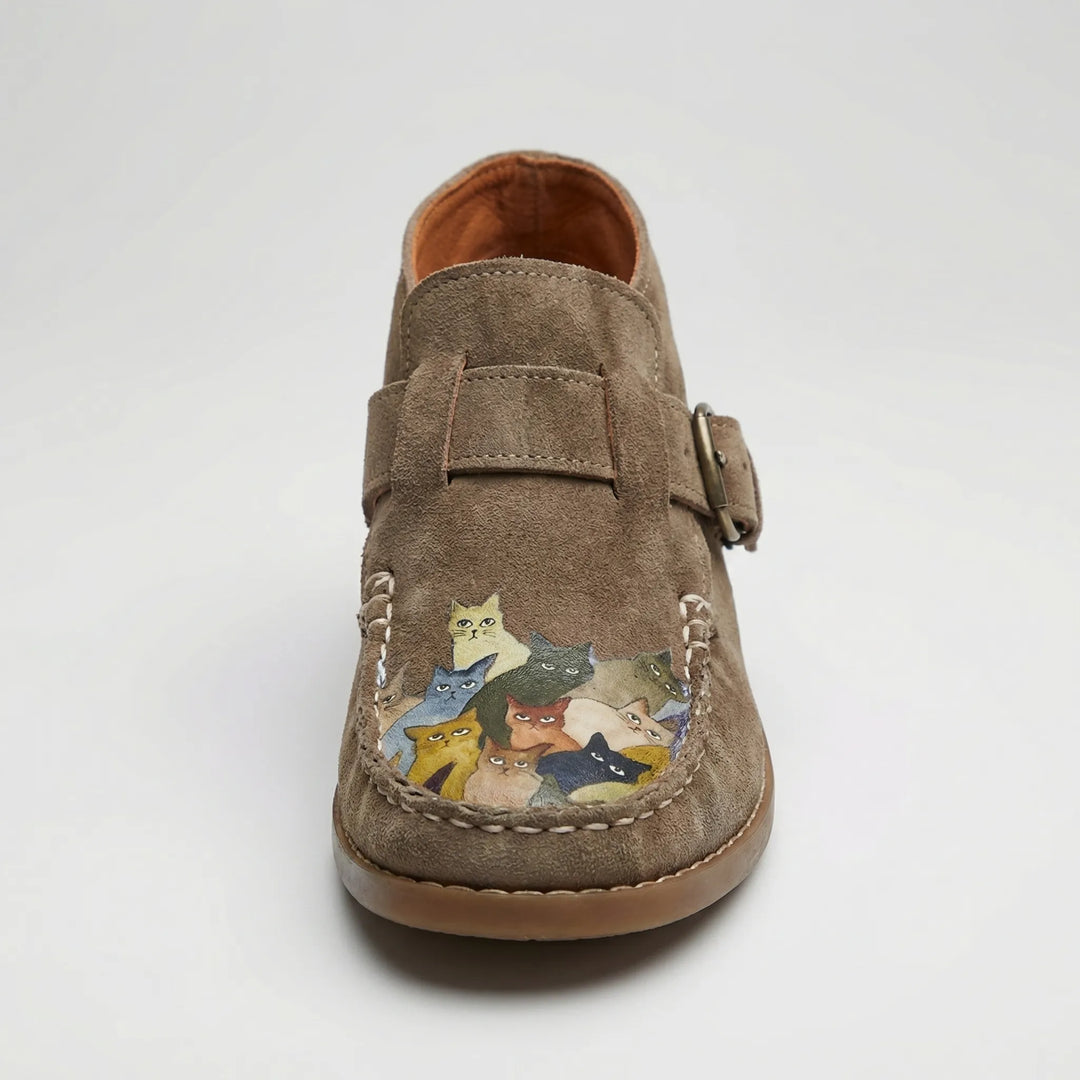 Purrlix - Botín plano con estampado de gato