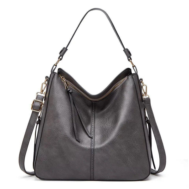 Bolso de Hombro de Cuero Clásico con Detalles en Oro Sutil