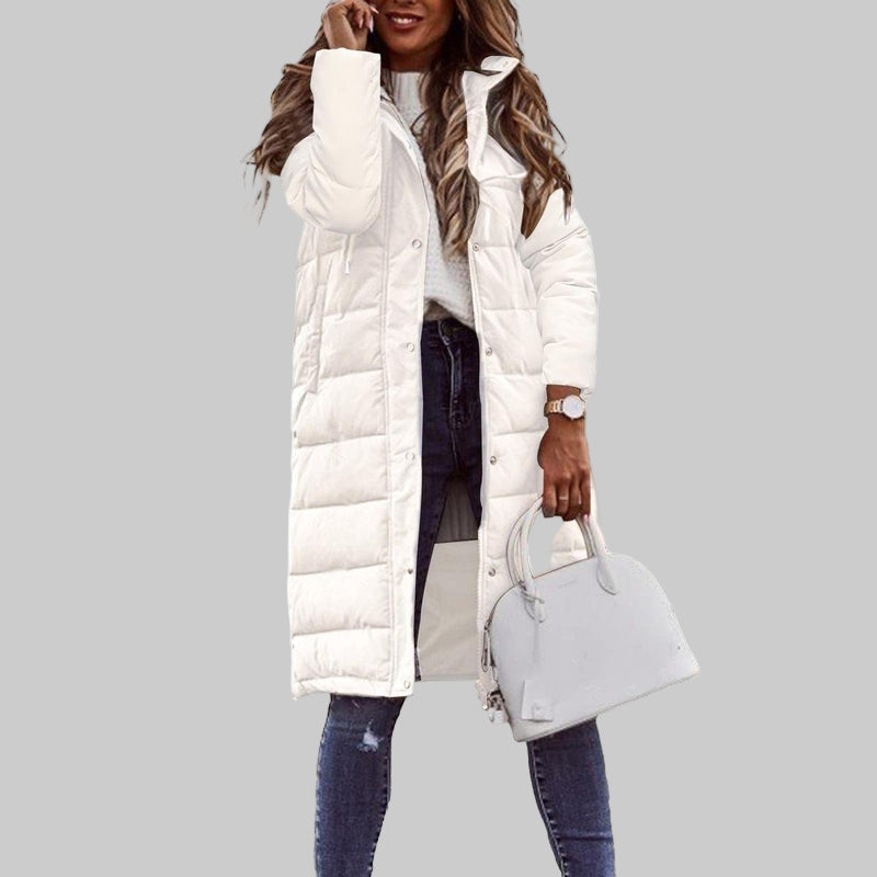 Chaqueta larga acolchada con capucha para mujer