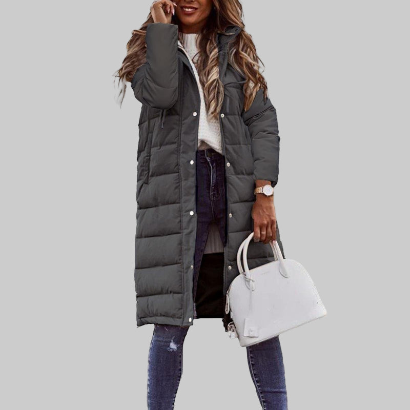 Chaqueta larga acolchada con capucha para mujer
