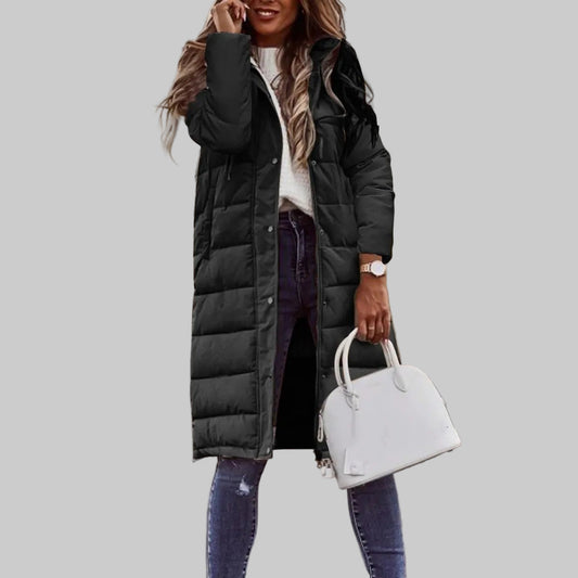 Chaqueta larga acolchada con capucha para mujer