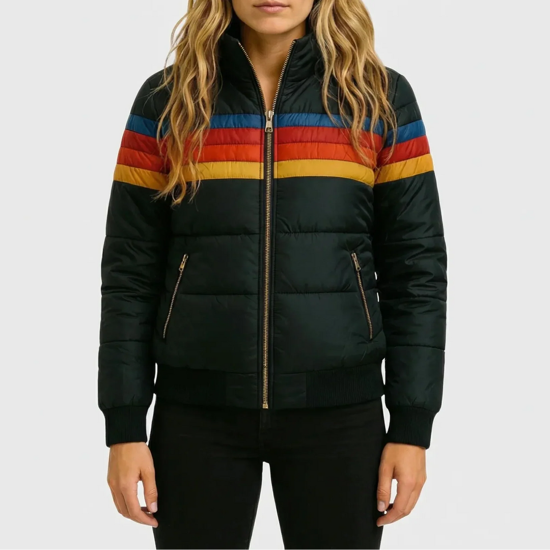 Retrova - Chaqueta acolchada retro a rayas con capucha