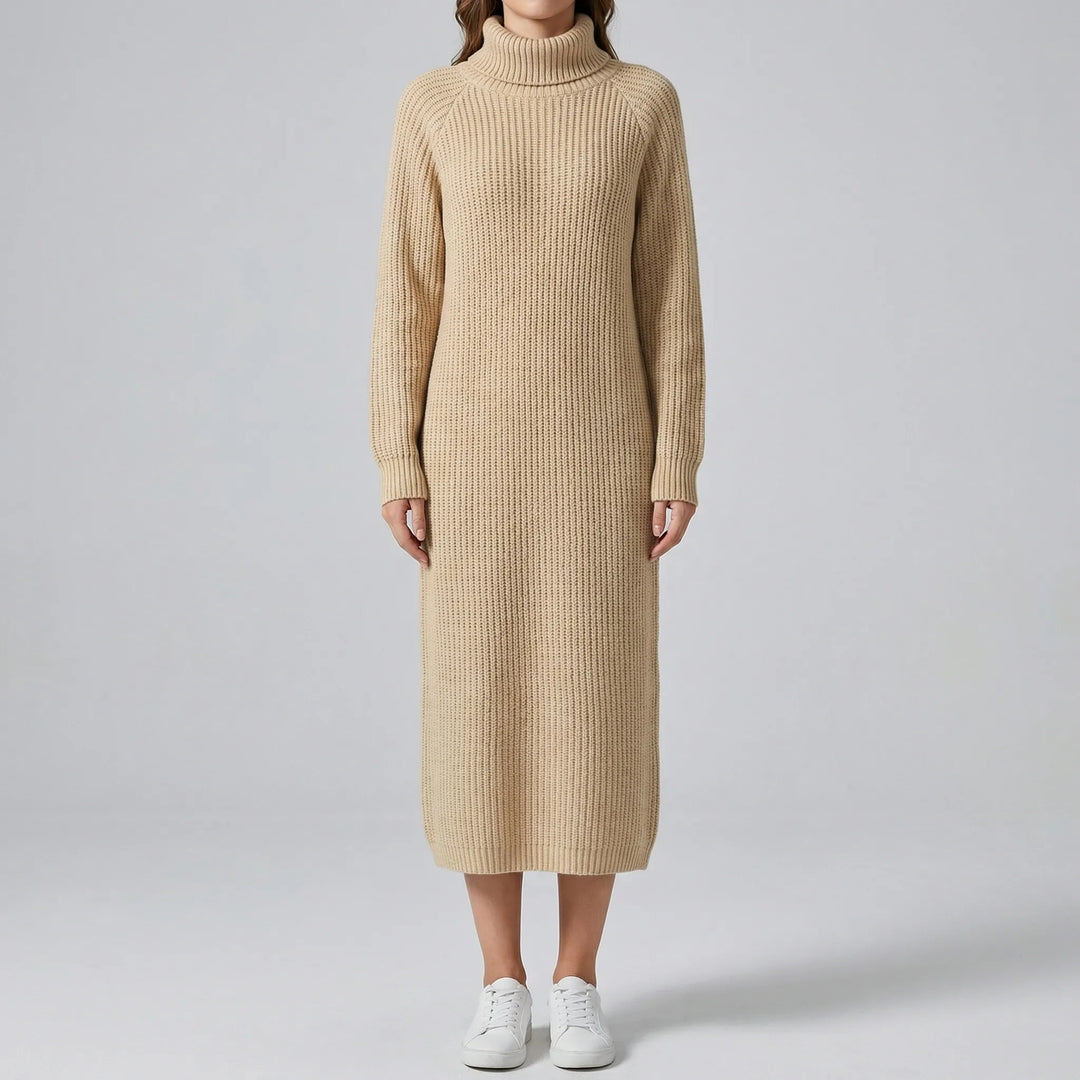Ribblene - Vestido midi de cuello alto acanalado