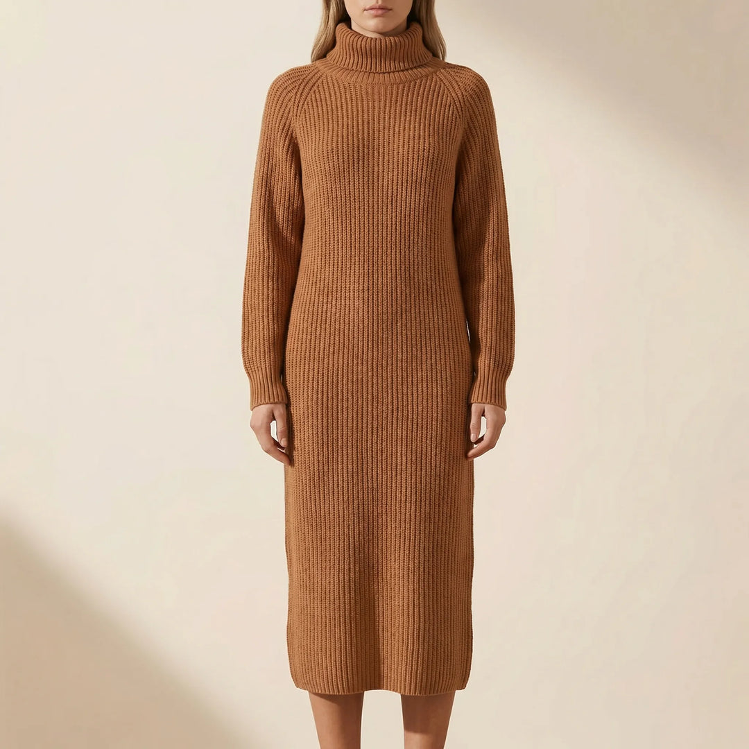 Ribblene - Vestido midi de cuello alto acanalado