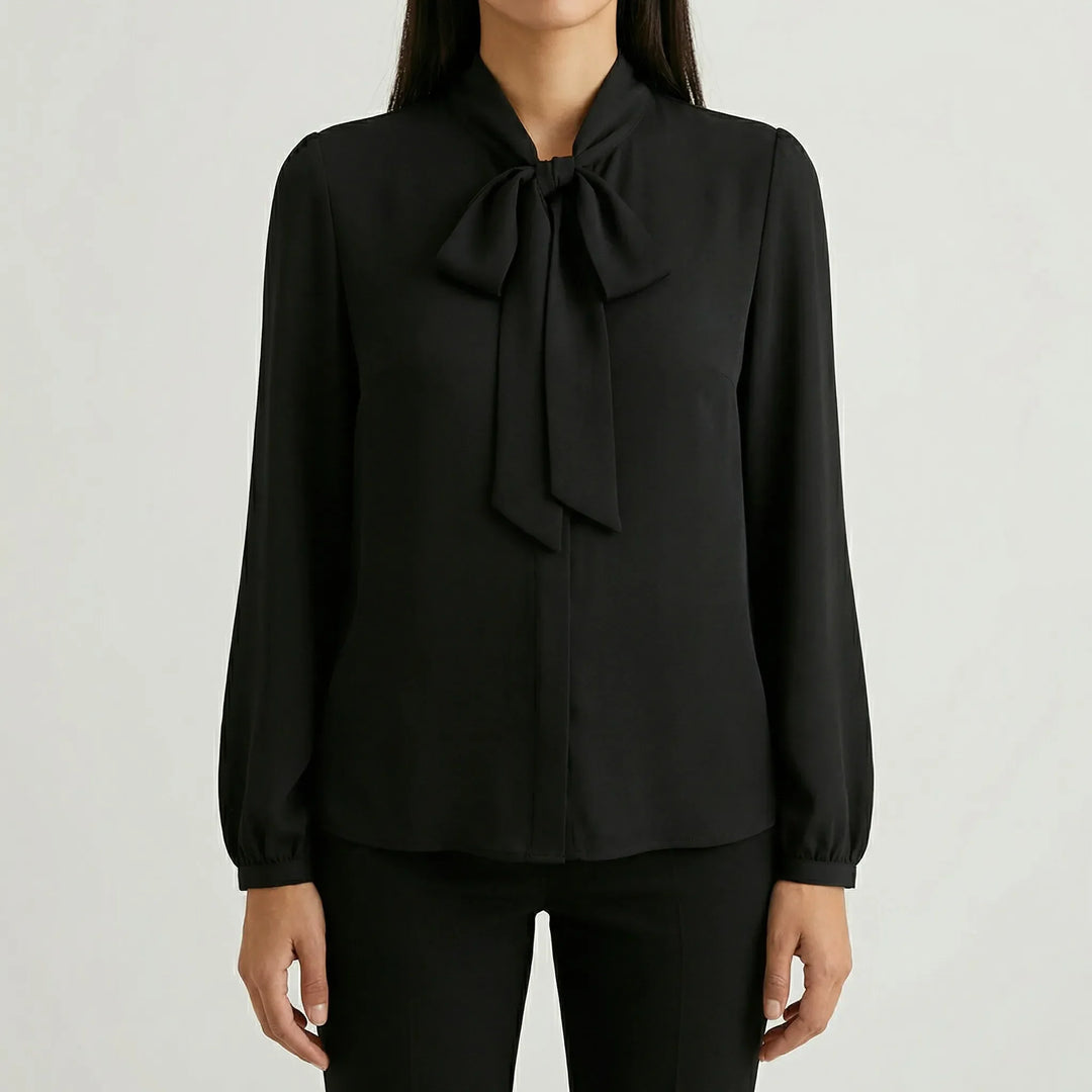 Ribbonique - Blusa de manga larga con escote de lazo
