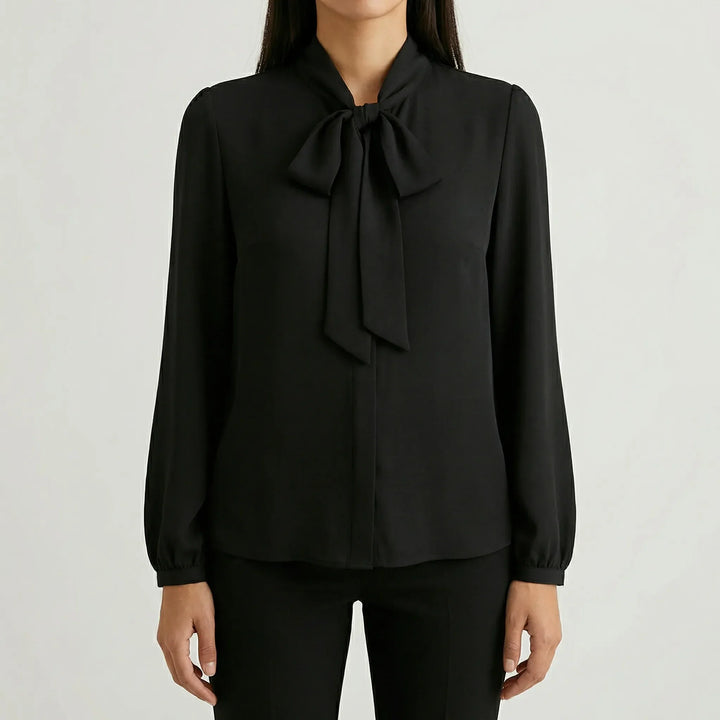 Ribbonique - Blusa de manga larga con escote de lazo