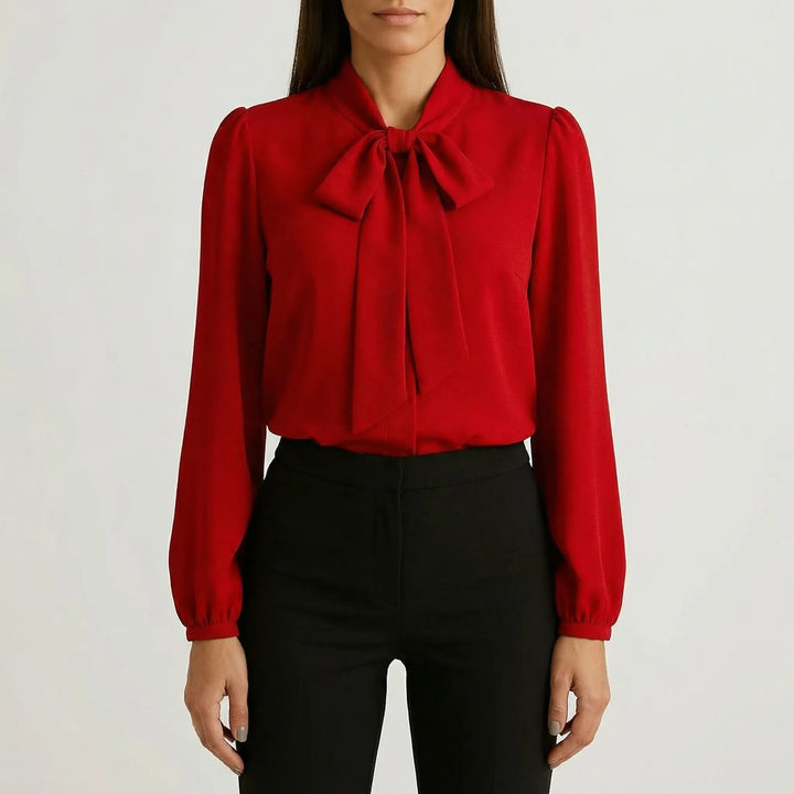 Ribbonique - Blusa de manga larga con escote de lazo