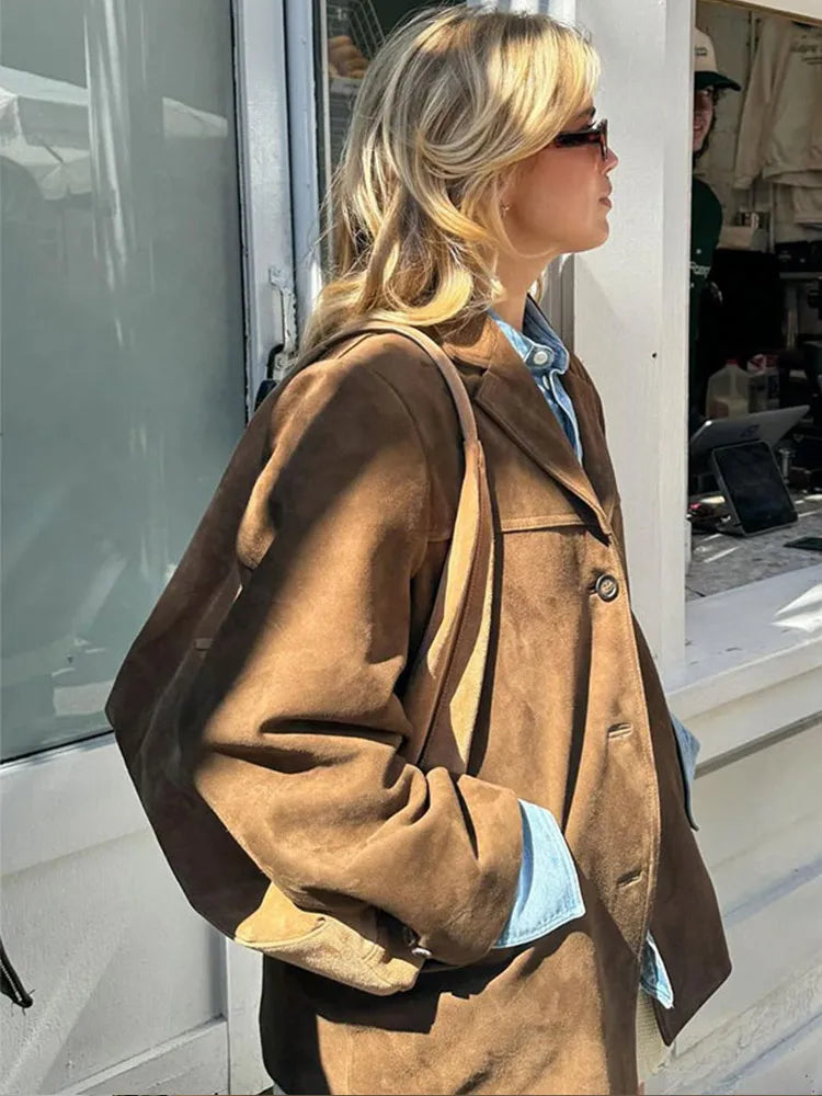 Chaqueta clásica de ante para mujer