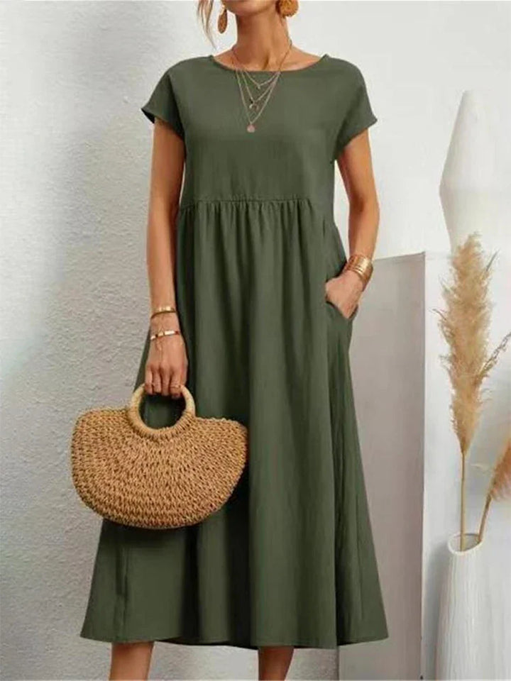 Vestido vintage de algodón con cuello en O