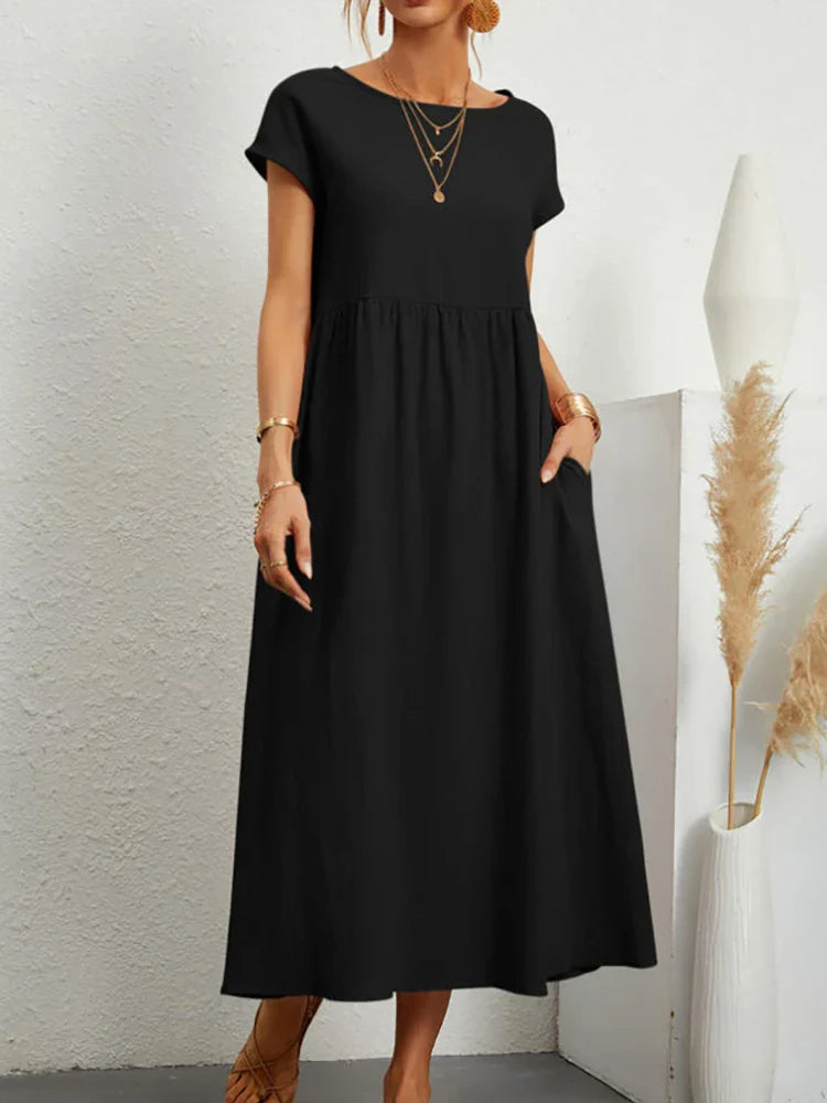 Vestido vintage de algodón con cuello en O