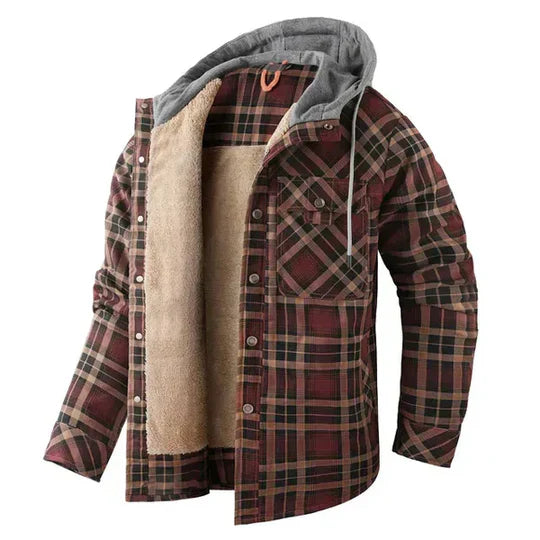 Chaqueta camisera con capucha de cuadros escoceses para hombre