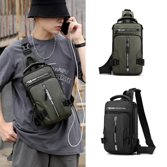 Bolso Bandolera Antirrobo Impermeable para Hombre con Puerto USB