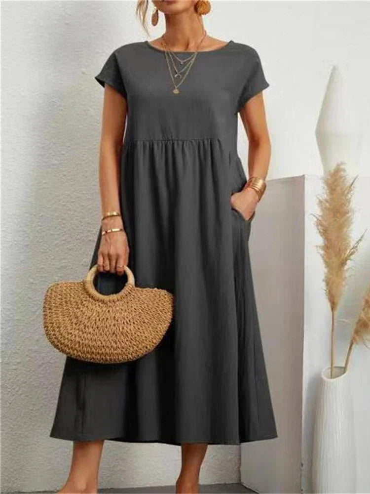 Vestido vintage de algodón con cuello en O