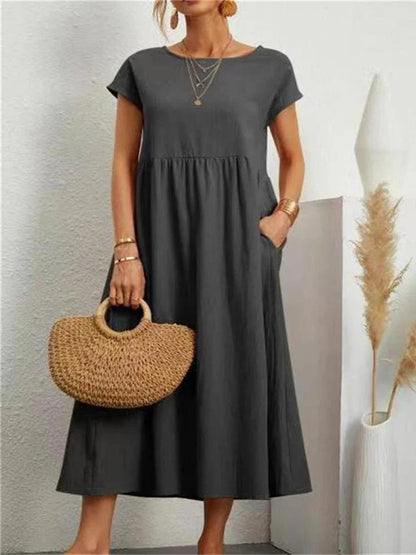 Vestido vintage de algodón con cuello en O