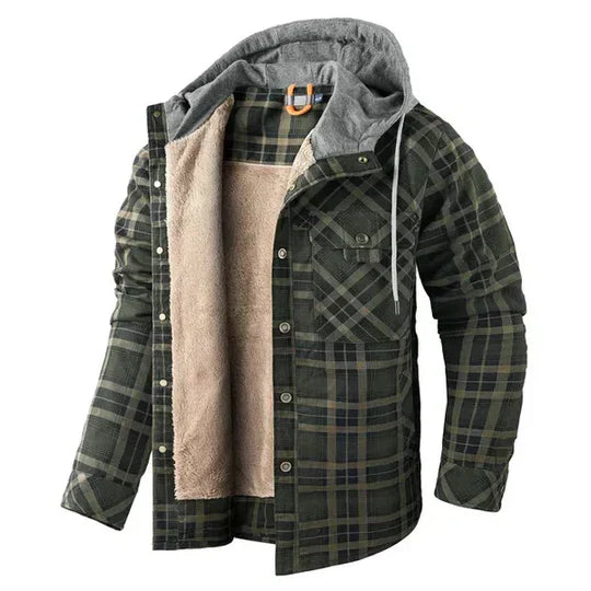 Chaqueta camisera con capucha de cuadros escoceses para hombre